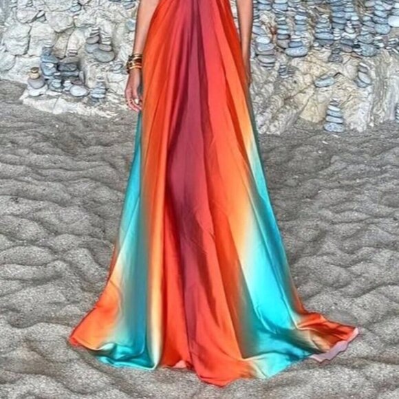 Multicolor Casual Women's Tie-Straps Sexy Metallic Sleeveless Long Dress - Picture 3 of 6